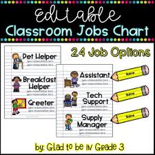 editable classroom jobs chart school themed