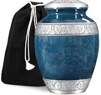 GSM Brands Urne funéraire pour cendres humaines adultes – Grand mémorial  funéraire fabriqué à la main avec motif bleu frappant (aluminium, 25,4 cm  de ...