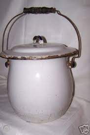 This fluted pot is a beautiful jade or mint green with apple green trims and a bail handle. Vintage Enamel Chamber Pot Slop Jar 27093082