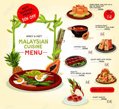 Modele De Menu Du Restaurant De La Cuisine Malaisienne Offre Speciale De Nourriture Asiatique Avec Boeuf Grille Risotto De Fruits De Mer Poisson Au Four Avec Nourriture Asiatique Cuisine Malaisienne Nourriture
