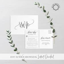 Wedding Invitation Psvp Postcard Template Editable Printable Etsy Postcard Template Wedding Invitations Wedding Rsvp Postcard