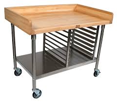 Wood top work table kitchen. John Boos Baker S Table With Steel Bun Pan Rack