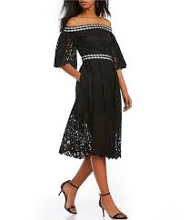 Laundry By Shelli Segal Off The Shoulder Lace Midi Dress Dillards Metallic Cocktail Dresses Dresses Cocktail Dress Party