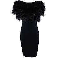 Giambattista Valli Black Stretch Knit Tube Dress With Ostrich Feather Trim Excellent Pre Ostrich Feather Trim Feather Dress Short Vintage Black Cocktail Dress