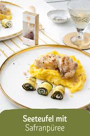 Seeteufel Mit Safranpuree Und Zucchinirollchen Rezept Rezept Rezepte Gesunde Fischrezepte Seeteufel