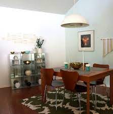 Small but unique dining space with modern transparent chairs round wooden dining table and large mirror which gives the room look more spacious. My Retro Eclectic Dining Room Mirror80
