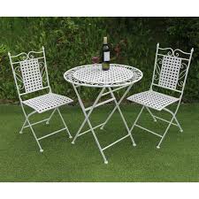 Big lots brings you stylish outdoor dining furniture with lots of options like swivel chairs, chaise loungers, comfy chairs that are part of patio sets, sling chairs, wicker finishes and more. White Fretwork Metal Table Chair Set 1x Table 2x Folding Chairs Ferailles
