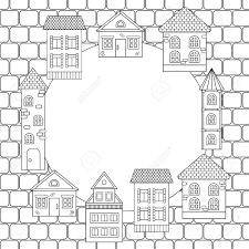 Home on the range disney coloring pages. Frame With Houses Coloring Page For Children And Adults Royalty Free Cliparts Vectors And Stock Illustration Image 133357022