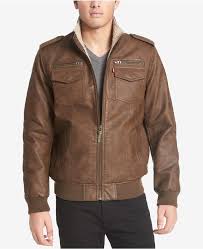 Levi S Men S Faux Leather Aviator Bomber Jacket With Fleece Lining Reviews Coats Jackets Men Macy S Bomber Jacket Trucker Jacket Mens Jackets
