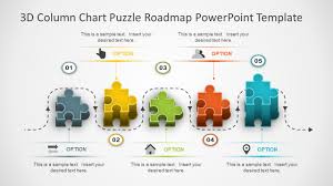 3d Column Chart Puzzle Roadmap Powerpoint Template