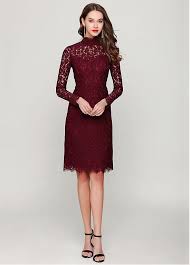 Buy Discount In Stock Chic Lace High Collar Neckline Long Sleeves Knee Length Sheath Column Cocktail Dress At Dressilyme Com Dresses