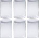 43oz (1280 ml) Clear Plastic Jars with Smooth White Lids and Labels (6 Pack), Wide Mouth, BPA Free, PET Jars Bulk for Home & Kitchen Pantry ...