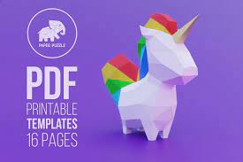 papercraft cute unicorn model diy 3d puzzle pdf kit paper etsy papier handwerk bastelarbeiten aus papier und pappe papier