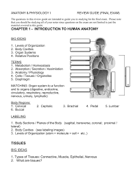 This test assess the knowledge from most chapter 1 anatomy and physiology textbooks. Final Exam Review Guide