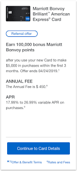 Although the brilliant comes with a $450 annual fee (see rates and fees ), you'll earn 75,000 bonus points after you spend $3,000 in purchases within the first three months. Now 75 000 Amex Marriott Bonvoy Brilliant 100 000 Up To 20 000 For Referral Now Available