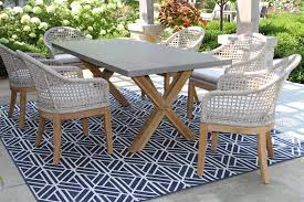 Furniture > tables > dining & conference. Rope Teak Dining Chair With Sunbrella Cushion 2 Pack And Composite Teak Dining Table Teak Dining Table Teak Dining Chairs Outdoor Dining Furniture