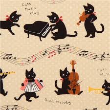 Beige Oxford Cats Music Instruments Fabric Cosmo Japan Cat Fabric Black Cat Art Cat Art