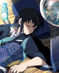 hana ni nare, tokitou muichirou, tokitou yuichirou, kimetsu no yaiba,  commentary request, highres, 1boy, aqua hair, belt, black hair, black  jacket, blue pillow, buttons, closed eyes, collared shirt, demon slayer  uniform, glass
