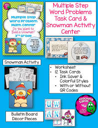 Multiple Step Two Step Word Problems Math Center Snowman Activity For 3rd Grade Questions Use Adding Subtractin Task Cards Snowmen Activities Math Centers