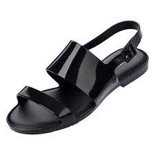 Melissa 極簡純色平底涼鞋-黑色| 一字| Yahoo奇摩購物中心