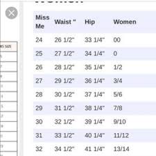 miss me size chart womens 2019