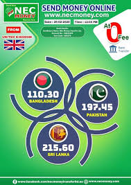 Nec Money Transfer Limited Today S Online Rates For Bangladesh Pakistan Sri In 2020 Online Pakistan Bangladesh