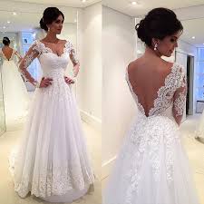 Wedding Dress A Line V Neck Sheer Long Sleeves Backless Long Wedding Dresses Bridal Gown Long Wedding Dresses Wedding Dress Long Sleeve Wedding Dresses