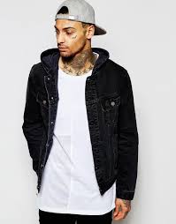 Asos Hooded Denim Jacket In Black At Asos Com Hooded Denim Jacket Hooded Jacket Men Denim Jacket