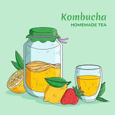 Hand Drawn Kombucha Tea With Lemon And Strawberry Kombucha Kombucha Tea Tea Illustration