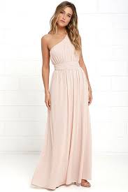 Looking Glass Blush One Shoulder Maxi Dressat Lulus Com Beige Bridesmaid Dress Blush Bridesmaid Dresses Blush Maxi Dress