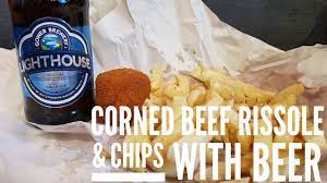Corned beef brisket wasn't native to ireland originally, but came about when the british came to rule. British Corned Beef Rissole Chips With Gower Brewery Lighthouse Ale Youtube