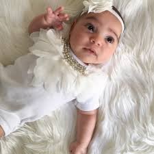 Baby Girl White One Piece Set Short Sleeve Set With off White Pearl and  Chiffon Collar