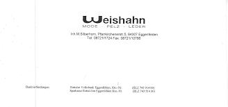 The code is used to identify an individual branch of a financial organization in germany. File Weishahn Mode Pelz Leder Eggenfelden Briefkopf Und Fuss 2003 Jpg Wikimedia Commons