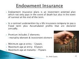 A pure risk cover instrument for uncertainties of life. Endowment Insurance Policies