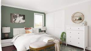 Here is my rule for accent walls in your room: Beautiful Glam Transitional Bedroom Design With Sage Green Accent Wall Design By Spacejoy