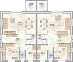 Duo 113 Doppelhaus Mit Je 113 Qm Wohnflache Grundriss Erdgeschoss Mit 58 73 Qm Doppelhaus Grundriss Haus Doppelhaus Bauen