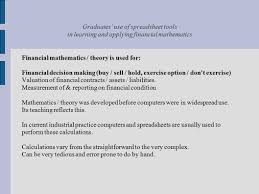 The integrated major in math and english. Graduates Use Of Spreadsheet Tools In Learning And Applying Financial Mathematics T Kyng P Taylor Macquarie University In Industrial Practice Many Ppt Download