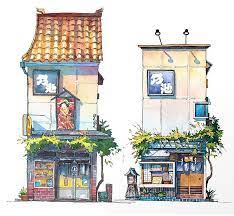 image result for 杂货店 水彩 dibujos de edificios bosquejo en acuarela arte japones