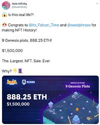 Where to buy, sell and trade axie infinity aka axs. Axie Infinity Sells 1 5 Million In Genesis Land Plots Biggest Nft Sale Ever Crypto Daily