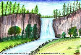 All about drawing sketch with pencil and watercolor ideas. Waterfall Color Pencil Drawing Bestpencildrawing