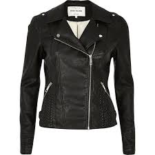 River Island Black Leather Look Whipstitch Biker Jacket Coats Jackets Women Winter Coats Women Fake Leather Jacket