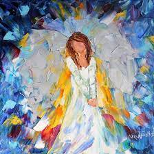 Three wise men, shepard, angel, christmas decor, religious decorations, silent night, away in a manger, nambe, olive wood carvings, origami figures, glass figurines, metal, pewter nativity scene. Original Oil Angel Painting Modern Impressionism Impasto Fine Art By Karen Tarlton Angel Painting Painting Angel Art