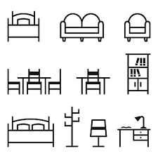 Line Icon Set Of Living Room And Bedroom Furniture Armchair Bed Bedroom Png And Vector With Transparent Background For Free Download Icon Set Line Icon Pin Map