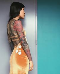 Black And Red Japanese Sleeve Tattoo Pin On Ladies