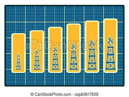 Gas Rig Icons On Blueprint Chart Diagram Consumption Growth