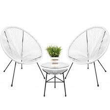 Best Choice Products 3 Piece All Weather Patio Acapulco Bistro Furniture Set W Rope Glass Top Table White Walmart Com In 2020 Glass Top Table Bistro Furniture Furniture Sets