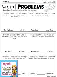 Reading is important for kids of all ages, whether they're reading on their own or hearing stories from teachers, parents and the other adults in their lives. First Grade Subtraction Word Problems Spring Math Printables Subtraction Word Problems Math Words Math Word Problems