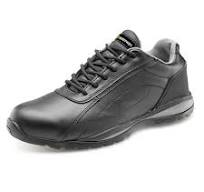 Safety Trainer Shoe - Black Leather With Steel Toe Cap And Mid Sole
