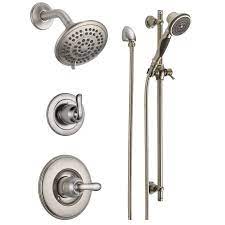 Full body spray, full spray with massage, massaging spray, soft drench with full spray. Delta Dss Linden 1401 Chrome Monitor 14 Series Single Function Pressure Balanced Shower System With Shower Head And Hand Shower Includes Rough In Valves Faucet Com
