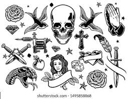 This design has so many eyes in the design that you will feel. Set Various Vintage Tattoo Design Collection Stock Vector Royalty Free 1495858868